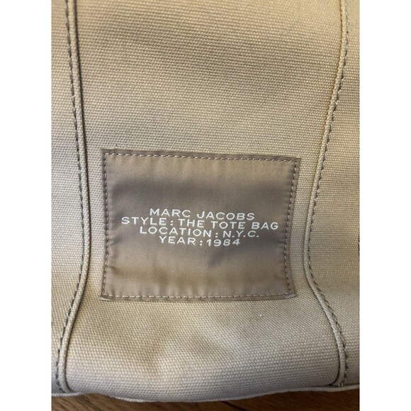 Marc Jacobs The Canvas Medium Tote Bag Beige White Logo Crossbody Strap - Picture 4 of 12